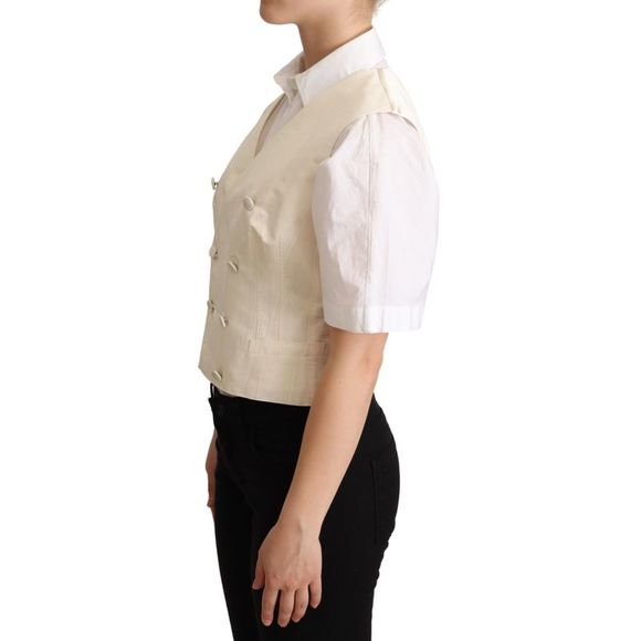 Dolce & Gabbana Dolce Gabbana Beige Silk Sleeveless Waistcoat Vest - Picture 2 of 4